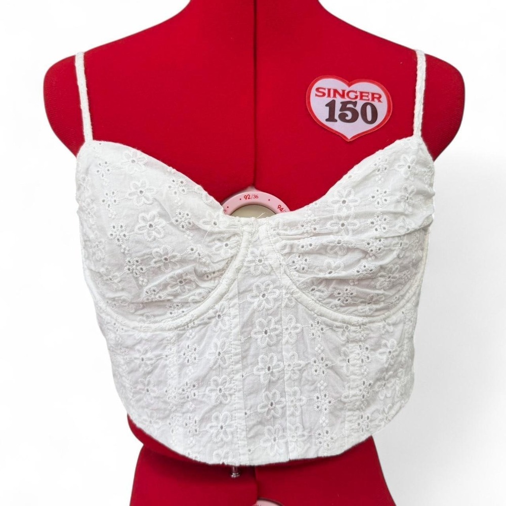 Altar'd State 100% Cotton White Eyelet Bustier Crop Top Size Medium